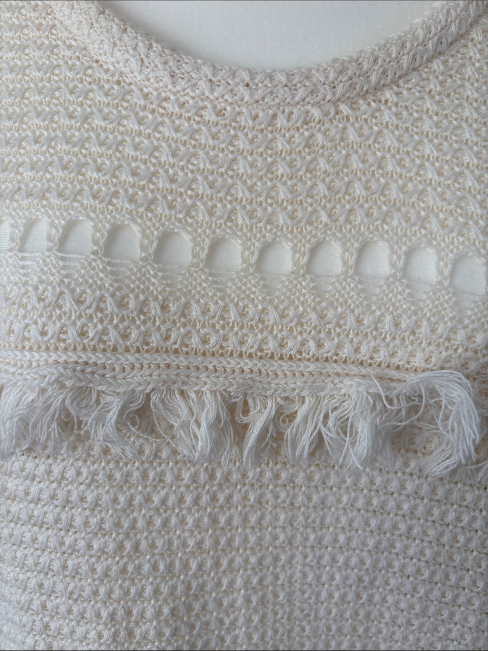 J. Crew Cream Fringe Short-Sleeve Knit Sweater Sz XL Boho Retro Western Knit - Picture 6 of 12